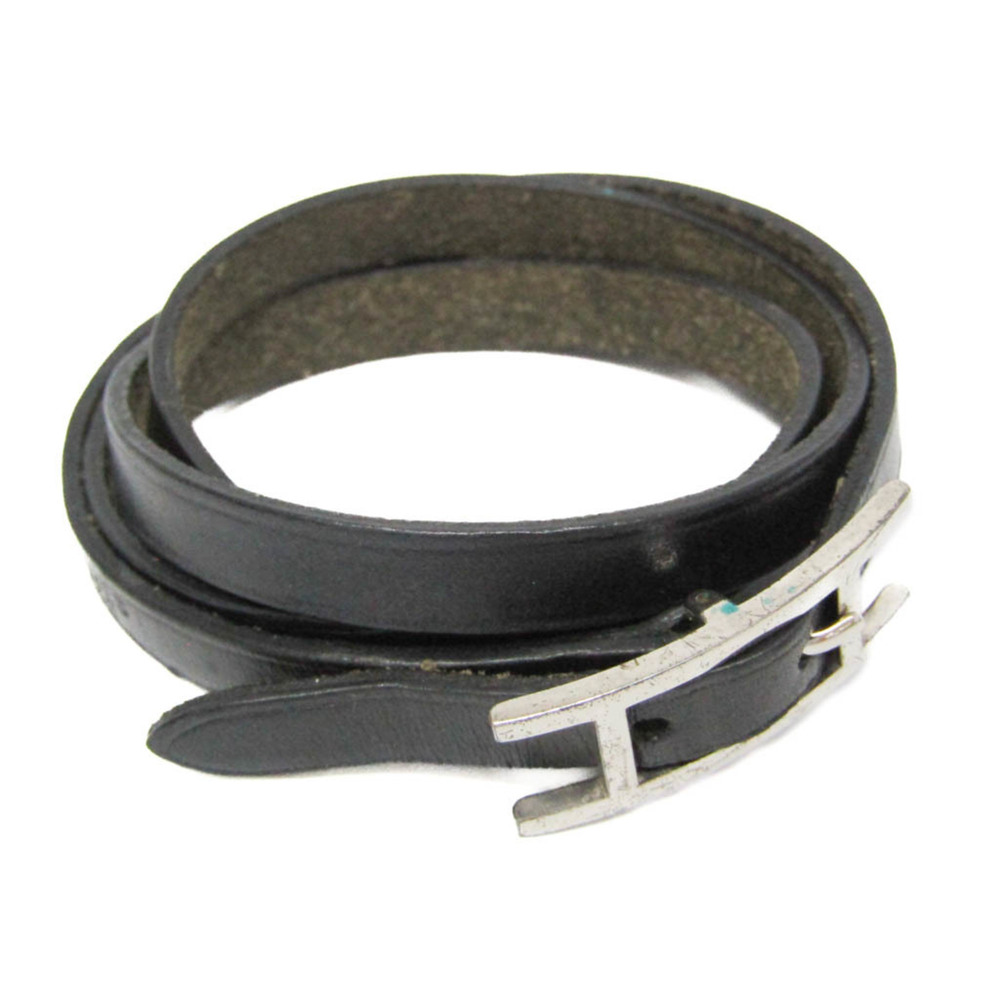 HERMES Silver Leather Bracelet